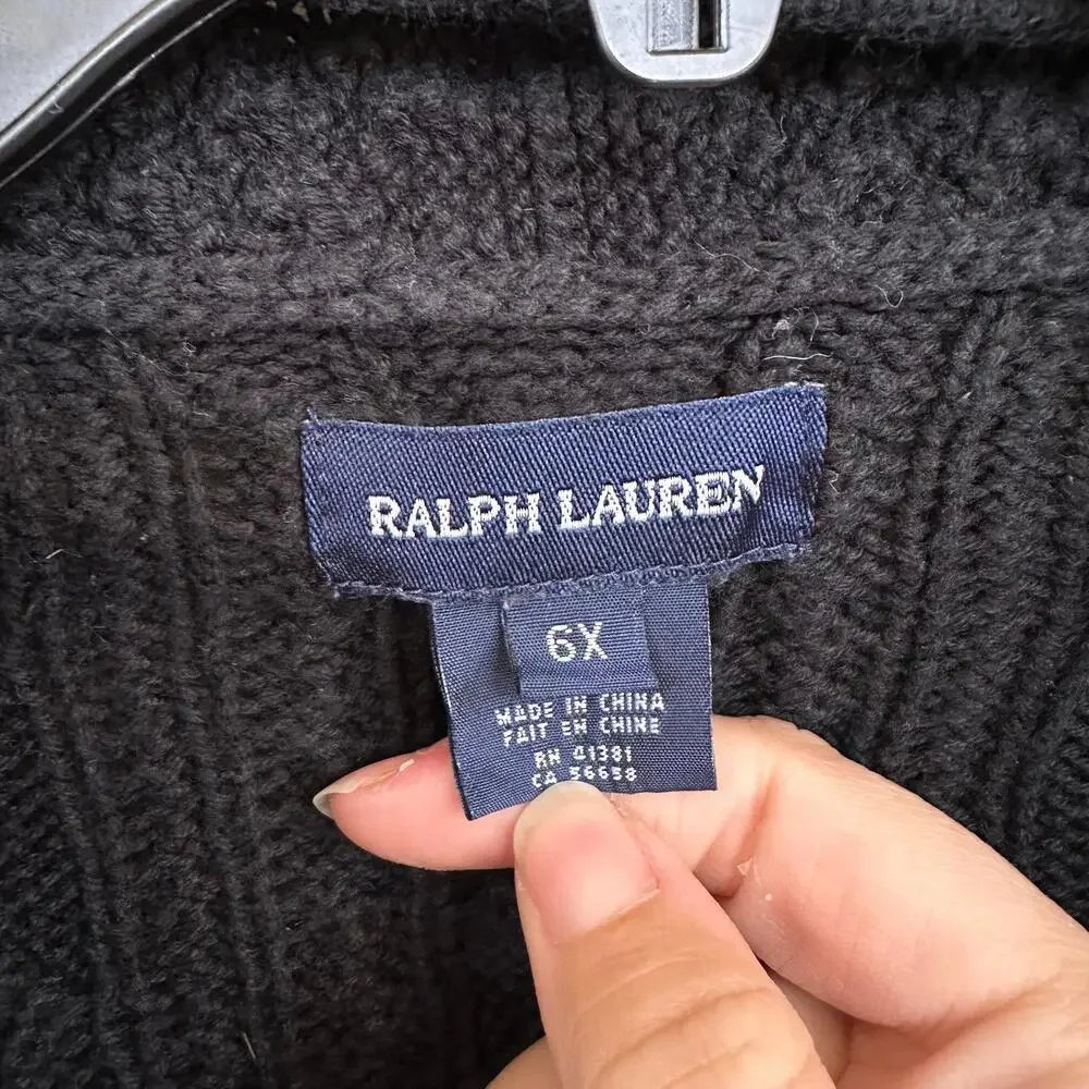 Ralph Lauren‎ Cable Knit Black Cardigan 6X